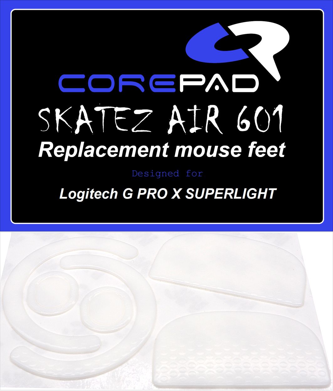 Corepad Skatez AIR to fit Logitech GPRO X Superlight image showing mouse feet against a white background