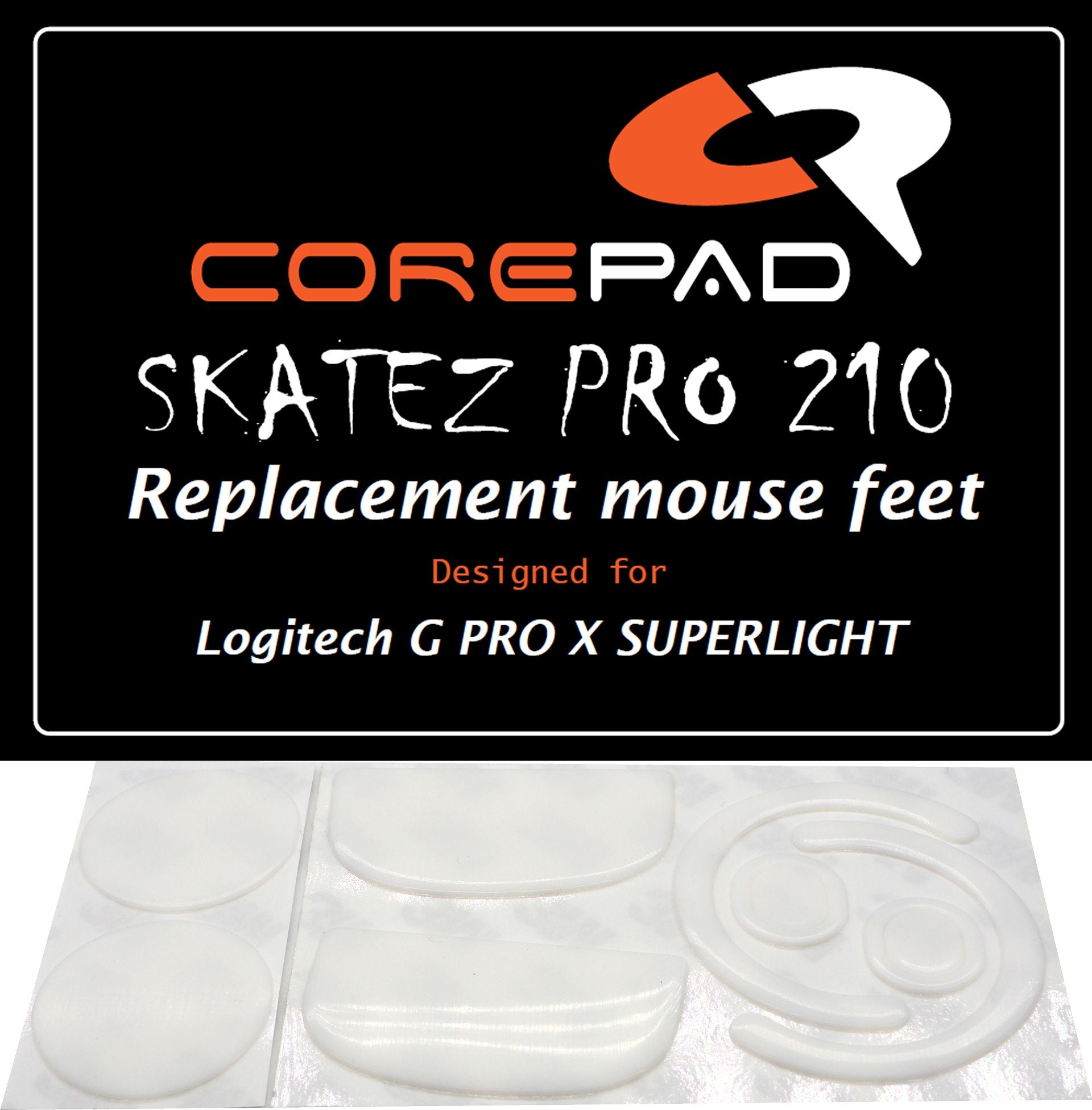 Corepad Skatez PRO to fit Logitech G PRO X SUPERLIGHT image showing logo and two sets of mouse feet