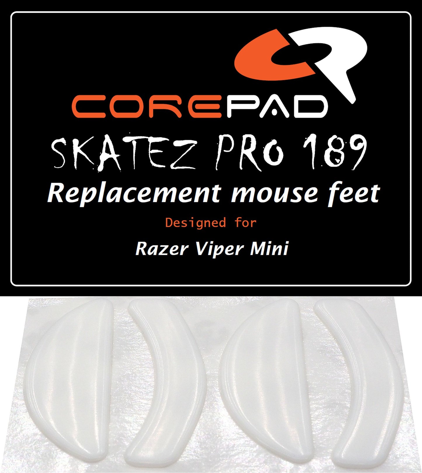 Corepad Skatez PRO to fit Razer Viper Mini image showing logo and two sets of mouse feet