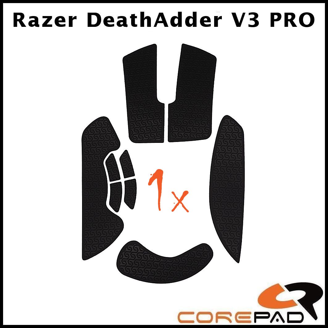 Image of Corepad Soft Grips for Razer Deathadder V3 PRO. Shows all the pieces that come in the package.